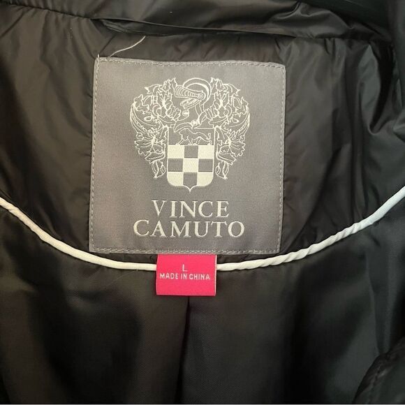 $450 Vince Camuto Onion Belted Long Puffer Coat with Hood, Black in Large, NWT - Picture 5 of 14